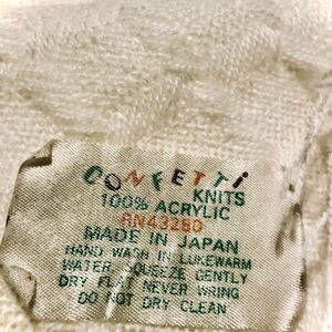 Confetti Knit Baby Blanket,CreamTextured Pattern Fringe Handmade in Japan